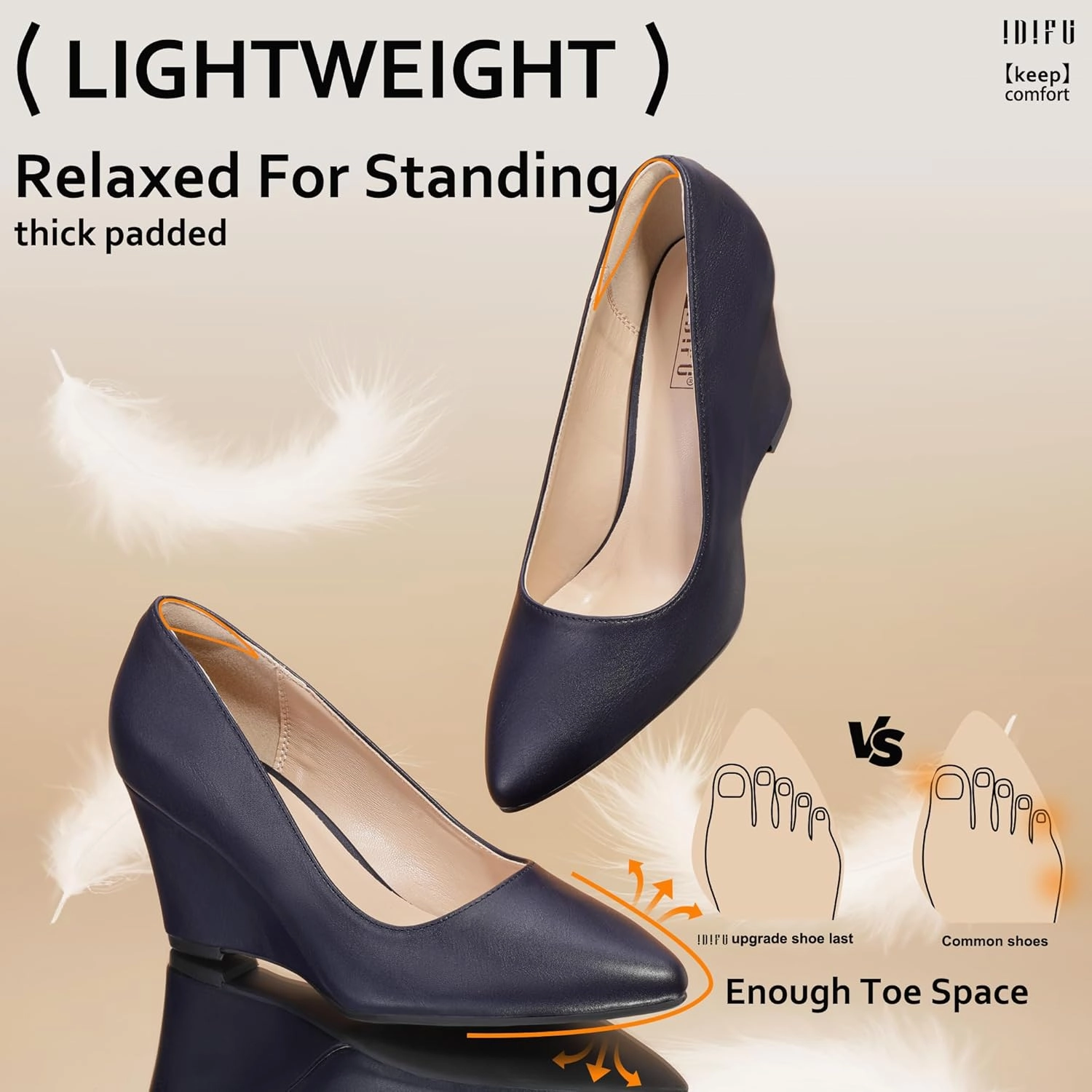 IDIFU IN3 Wedges for Women Closed Toe Pumps Low Heel Pointed Toe Work Wedding Bridal Office Formal Business Dress Casual Dressy Comfortable Trendy Fashion Shoes