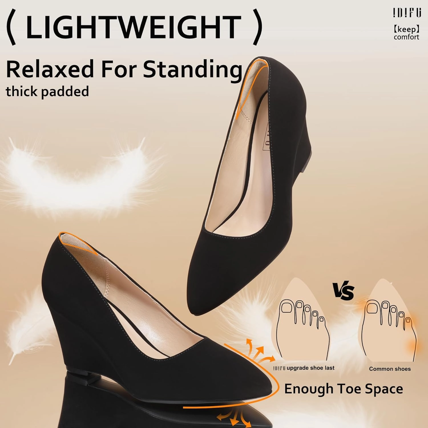 IDIFU IN3 Wedges for Women Closed Toe Pumps Low Heel Pointed Toe Work Wedding Bridal Office Formal Business Dress Casual Dressy Comfortable Trendy Fashion Shoes