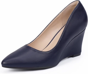 IDIFU IN3 Wedges for Women Closed Toe Pumps Low Heel Pointed Toe Work Wedding Bridal Office Formal Business Dress Casual Dressy Comfortable Trendy Fashion Shoes