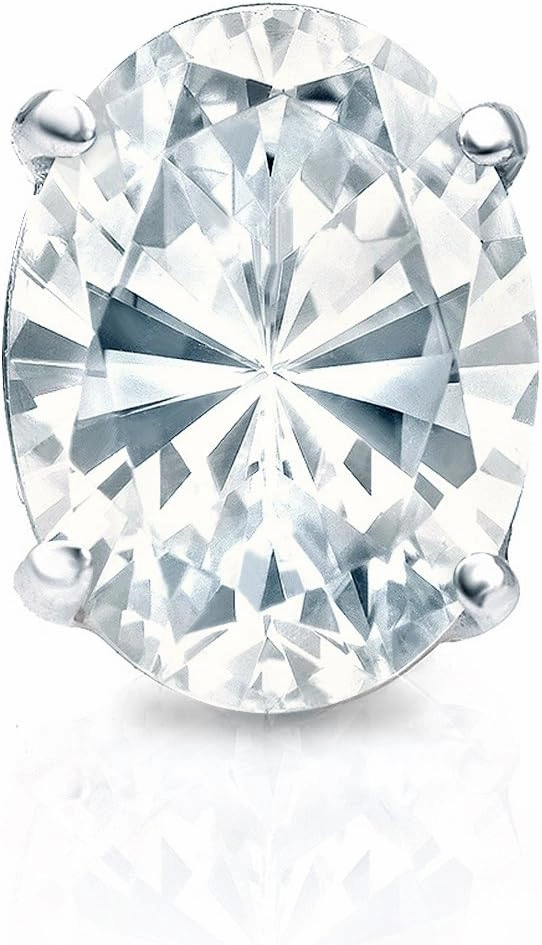 IGI Certified 14k White Gold 4-Prong Basket Oval Diamond SINGLE STUD Earring (1 cttw, G-H, SI1-SI2)