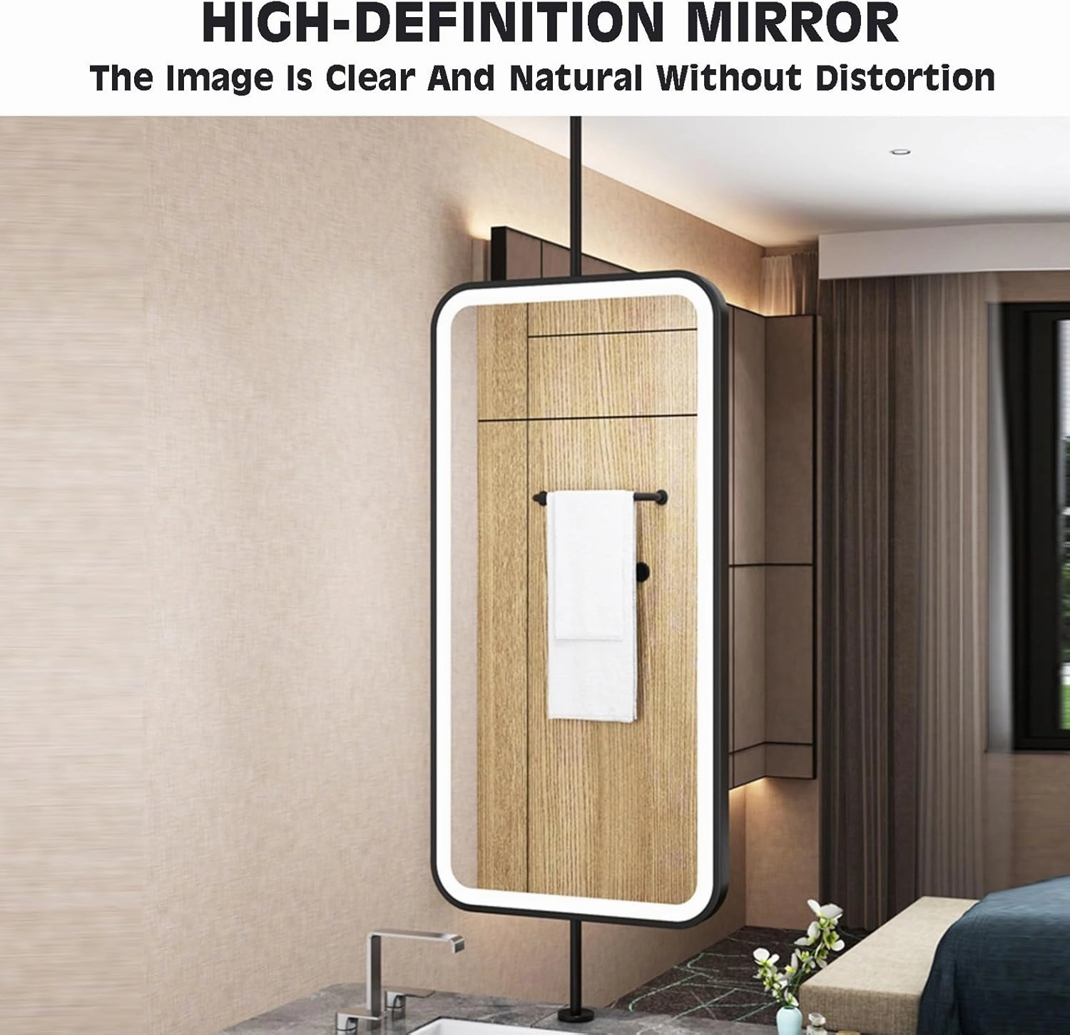 Illumination Bathroom Mirror,Oval Ceiling Mounted Mirror,HD Vanity Make-up Mirrors,for Bathroom Washroom Shaving (Black,50x100cm)