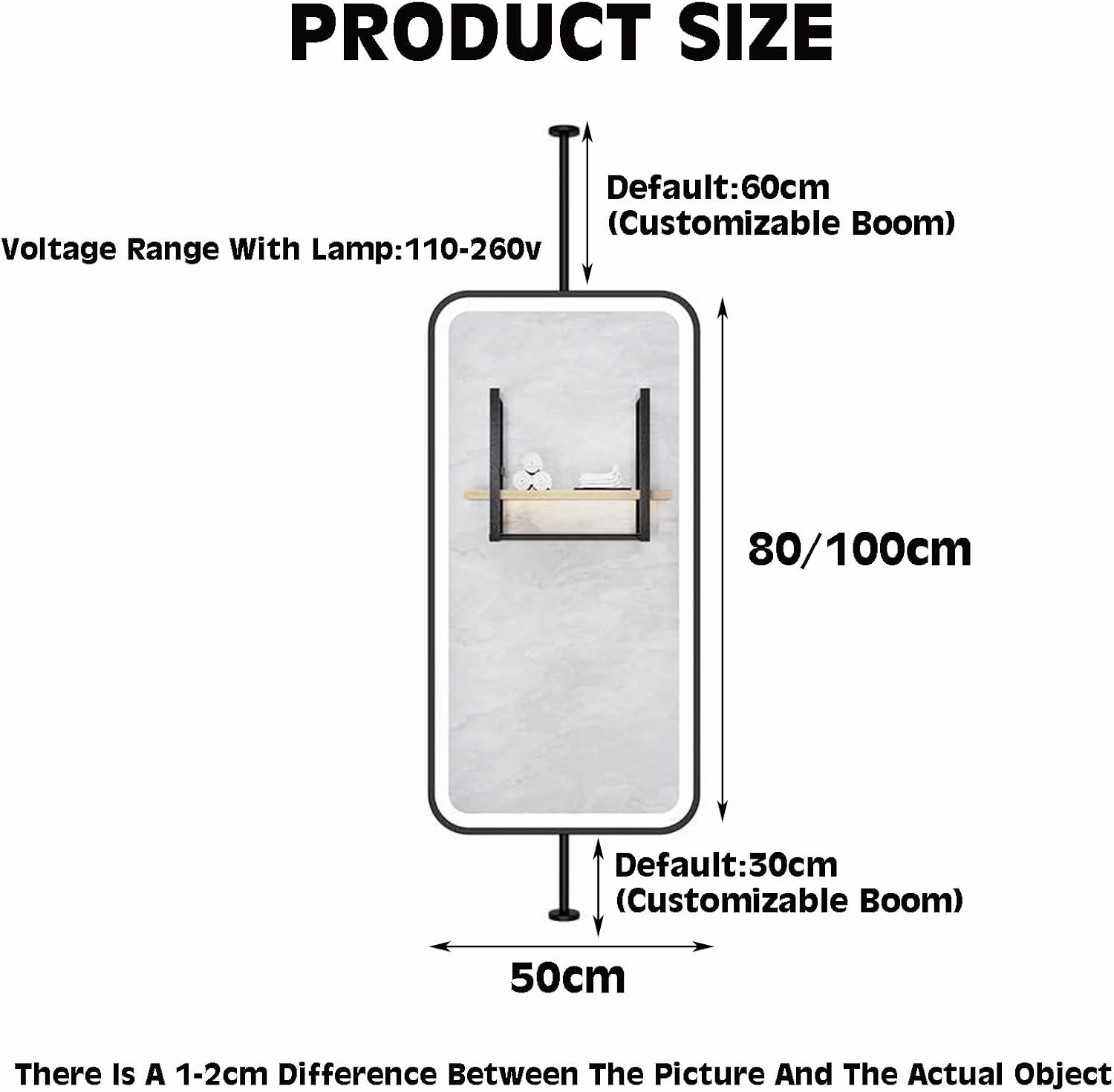 Illumination Bathroom Mirror,Oval Ceiling Mounted Mirror,HD Vanity Make-up Mirrors,for Bathroom Washroom Shaving (Black,50x100cm)