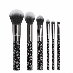 Impressions Vanity Hello Kitty The Favorites 6 PCs Makeup Brush Set, Hello Kitty Signature Bow Super Soft Brushes for Foundation, Face Powder, Blending, Eye shadow, and Liner Application (Black)