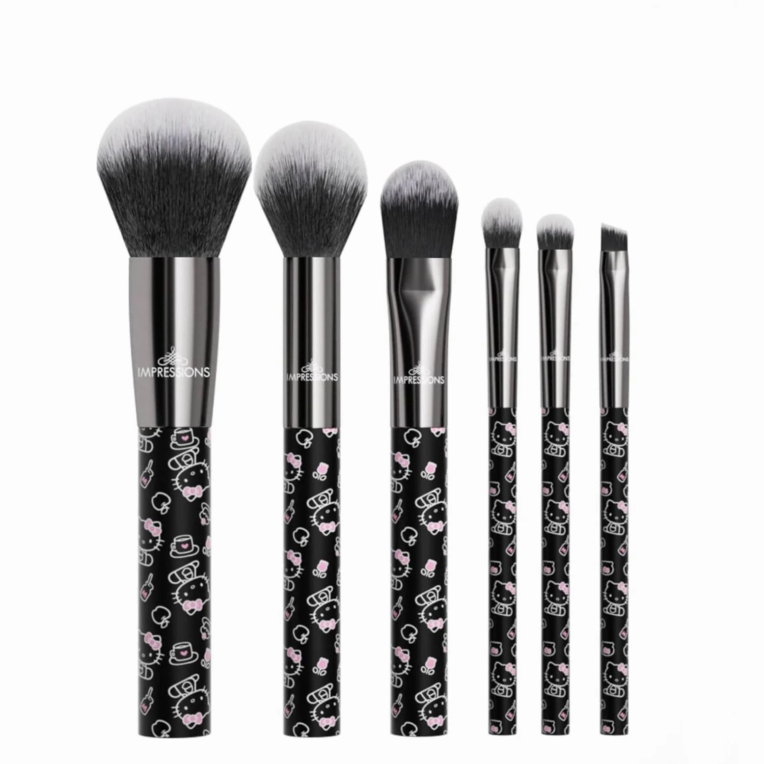 Impressions Vanity Hello Kitty The Favorites 6 PCs Makeup Brush Set, Hello Kitty Signature Bow Super Soft Brushes for Foundation, Face Powder, Blending, Eye shadow, and Liner Application (Black)