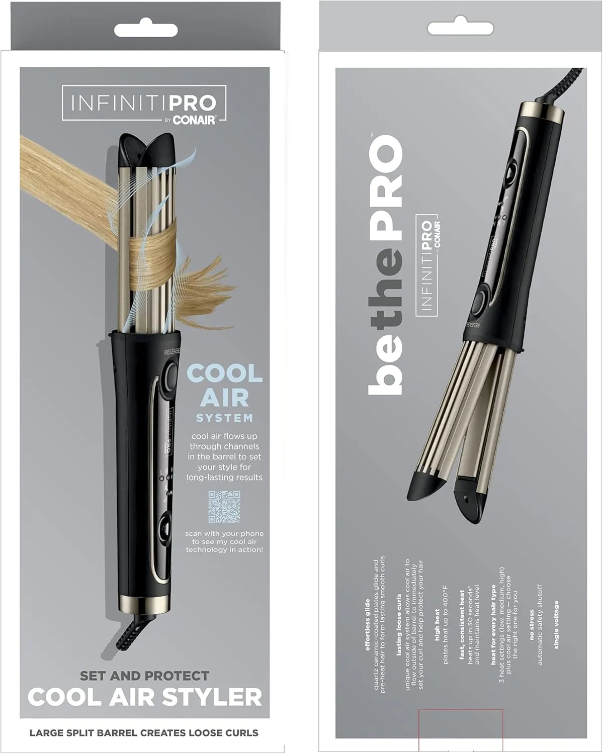 INFINITIPRO BY CONAIR Cool Air Curling Iron, Protects Against Damage and Locks in Style for Effortless Long Lasting Curls & Waves, Black