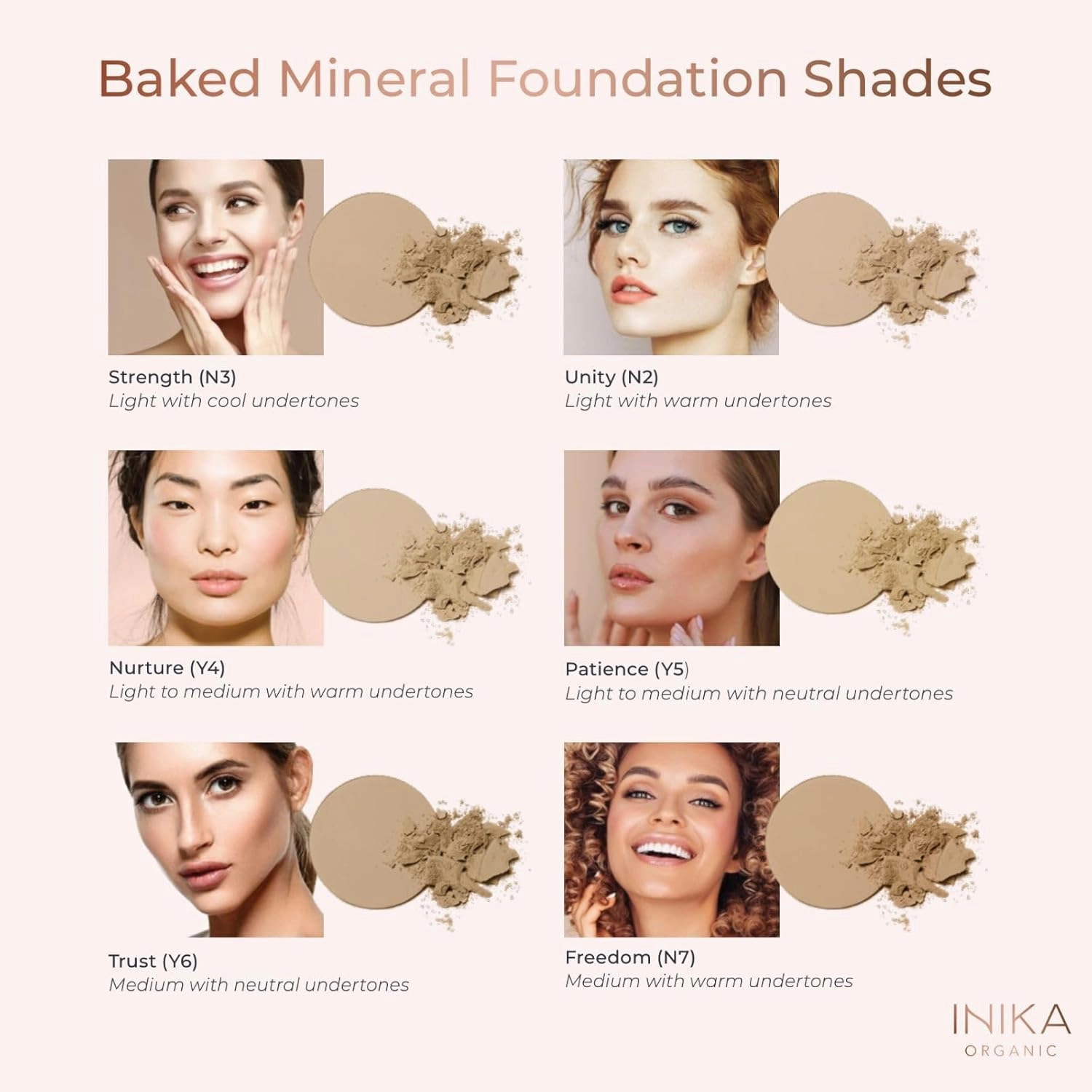 INIKA Organic Buildable Baked Mineral Foundation Compact Powder - Lightweight, Breathable Natural Base with Hydrating Squalane and Magnolia Bark Extract - Natural and Vegan Makeup, Freedom, 0.28 oz