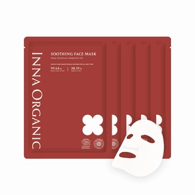 INNA Organic Sheet Mask - Soothing, Sun relief, Calming, EWG & COSMOS Certified (Pack of 5) | Rose Geranium Essential Oils Infused Skin Care | Luxury Clean Beauty
