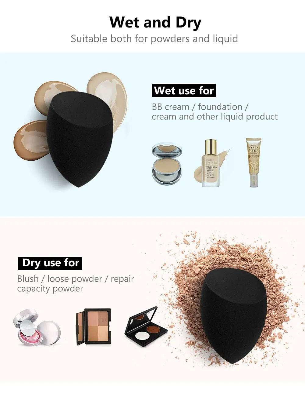 InnoGear Makeup Sponge, 10 Pcs Makeup Sponges Blender Set Beauty Cosmetic Foundation Blending Applicator Puff, Flawless for Liquid Cream Powder (Basic Black)