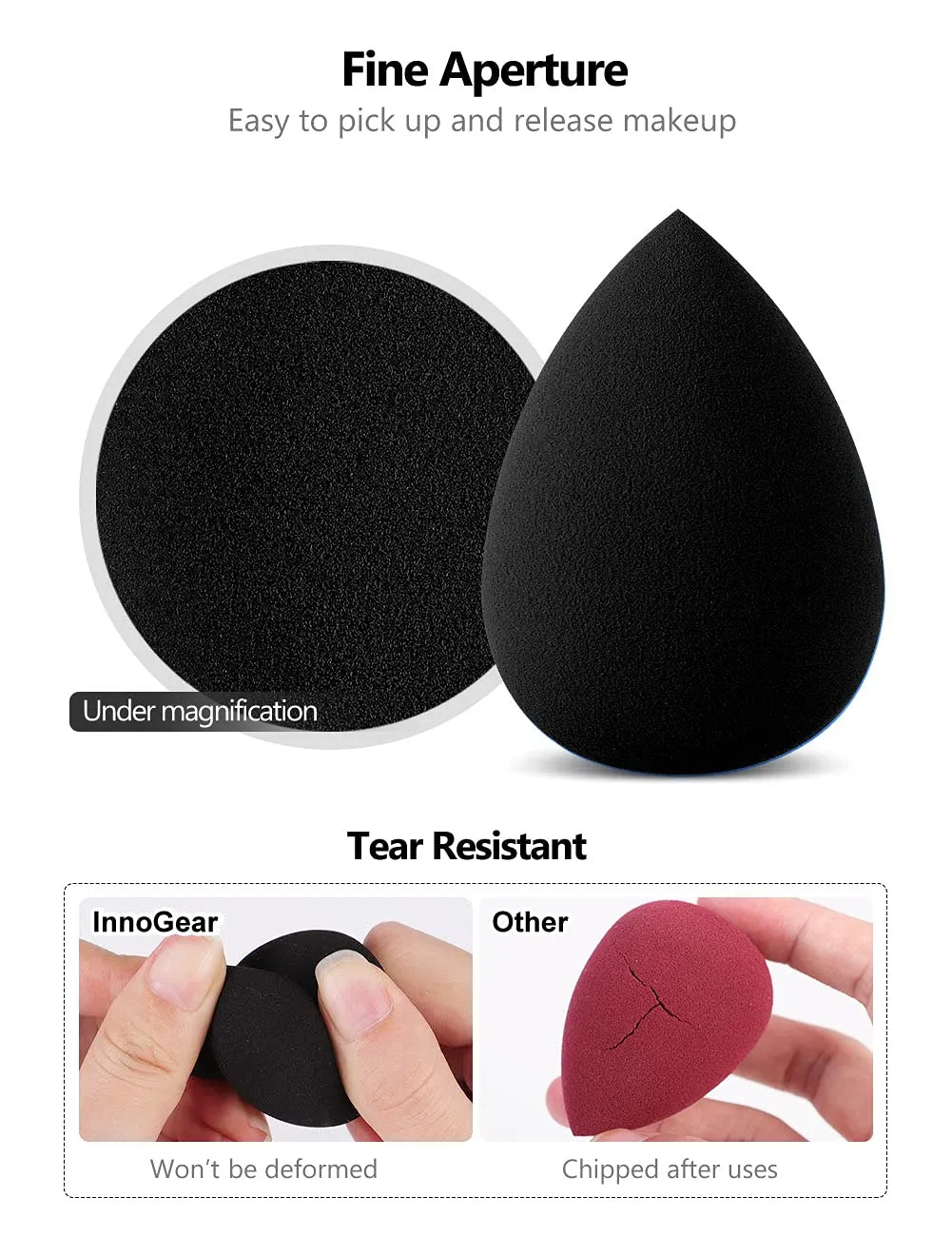 InnoGear Makeup Sponge, 10 Pcs Makeup Sponges Blender Set Beauty Cosmetic Foundation Blending Applicator Puff, Flawless for Liquid Cream Powder (Basic Black)