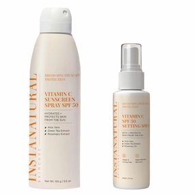 InstaNatural Skin Care Vitamin C SPF 50 Sunscreen Spray & SPF 30 Make Up Setting Spray Bundle, Lightweight, Non-Greasy formula for Body & Face, UVA, UVB Sunblock, with Aloe Vera & Botanicals