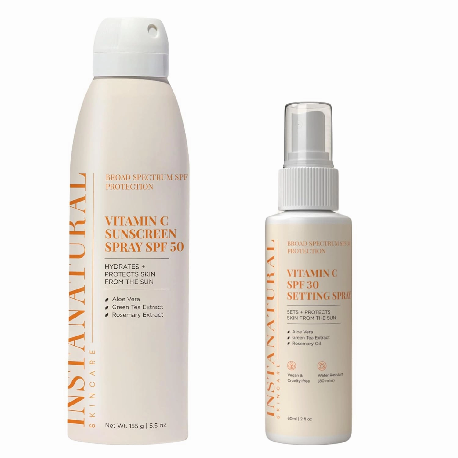 InstaNatural Skin Care Vitamin C SPF 50 Sunscreen Spray & SPF 30 Make Up Setting Spray Bundle, Lightweight, Non-Greasy formula for Body & Face, UVA, UVB Sunblock, with Aloe Vera & Botanicals