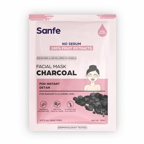 Instant Detan Charcoal Facial Mask | For radiant & glowin skin | 100% fruit extracts, Korean Mask | 1pc, 25gm