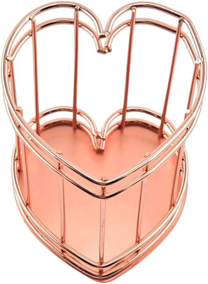iplusmile 2pcs Pen Holder, Metal Wire Pencil Holder for Desk, Make Up Brush Holder Heart Shape Iron Hollowed Pen Holders, Office, Home, and School Supplies (Rose Gold)
