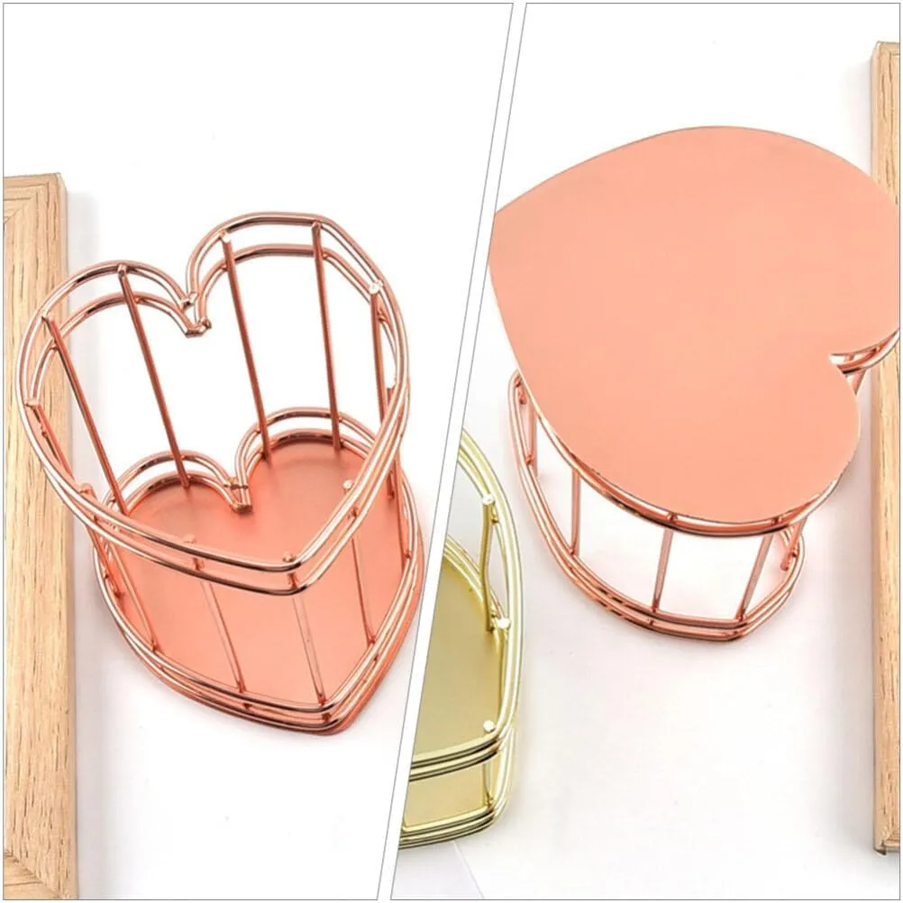 iplusmile 2pcs Pen Holder, Metal Wire Pencil Holder for Desk, Make Up Brush Holder Heart Shape Iron Hollowed Pen Holders, Office, Home, and School Supplies (Rose Gold)