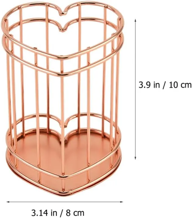iplusmile 2pcs Pen Holder, Metal Wire Pencil Holder for Desk, Make Up Brush Holder Heart Shape Iron Hollowed Pen Holders, Office, Home, and School Supplies (Rose Gold)