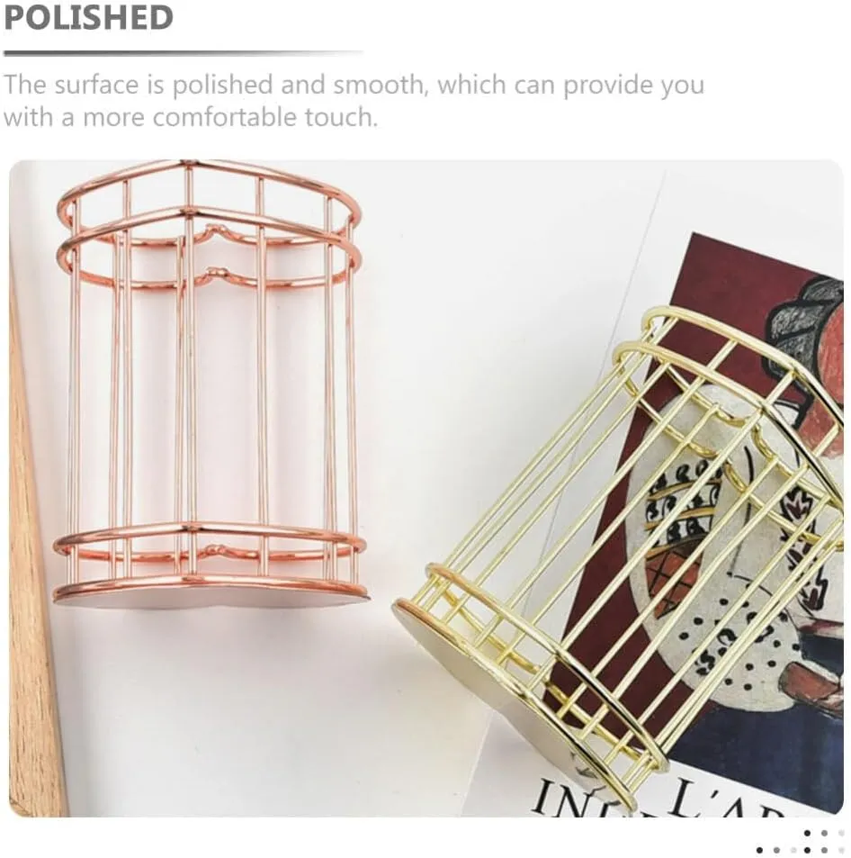 iplusmile 2pcs Pen Holder, Metal Wire Pencil Holder for Desk, Make Up Brush Holder Heart Shape Iron Hollowed Pen Holders, Office, Home, and School Supplies (Rose Gold)