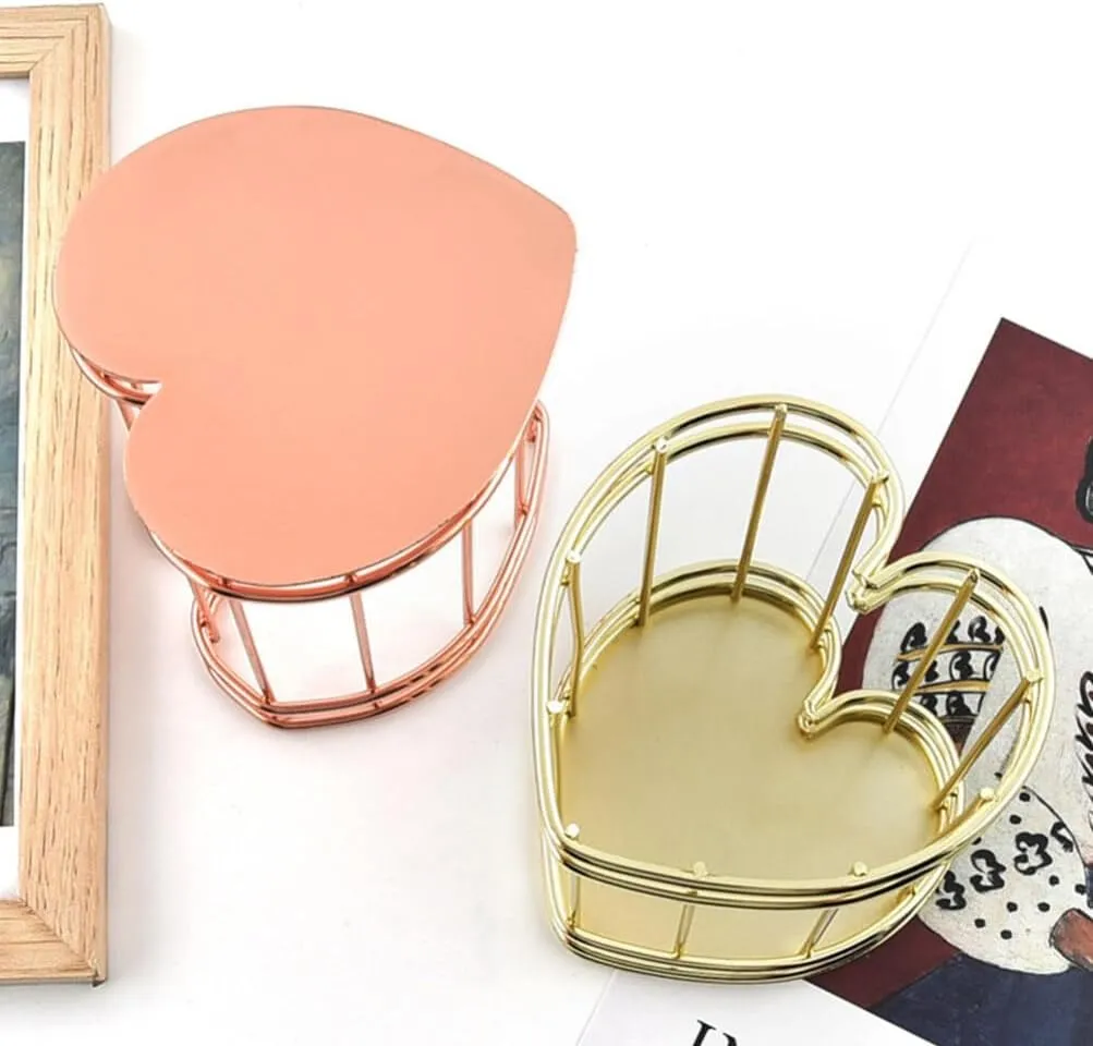 iplusmile 2pcs Pen Holder, Metal Wire Pencil Holder for Desk, Make Up Brush Holder Heart Shape Iron Hollowed Pen Holders, Office, Home, and School Supplies (Rose Gold)