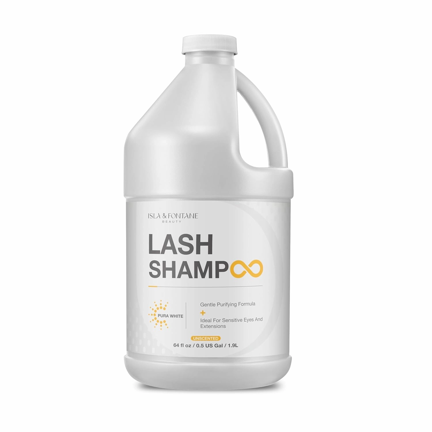 ISLA & FONTANE Lash Shampoo Bulk – Pura White 64 fl oz | Gentle Eyelash Shampoo for Extensions | Sensitive Eye Lash Foam Cleanser | Oil-Free Lash Bath for Home & Salon Use