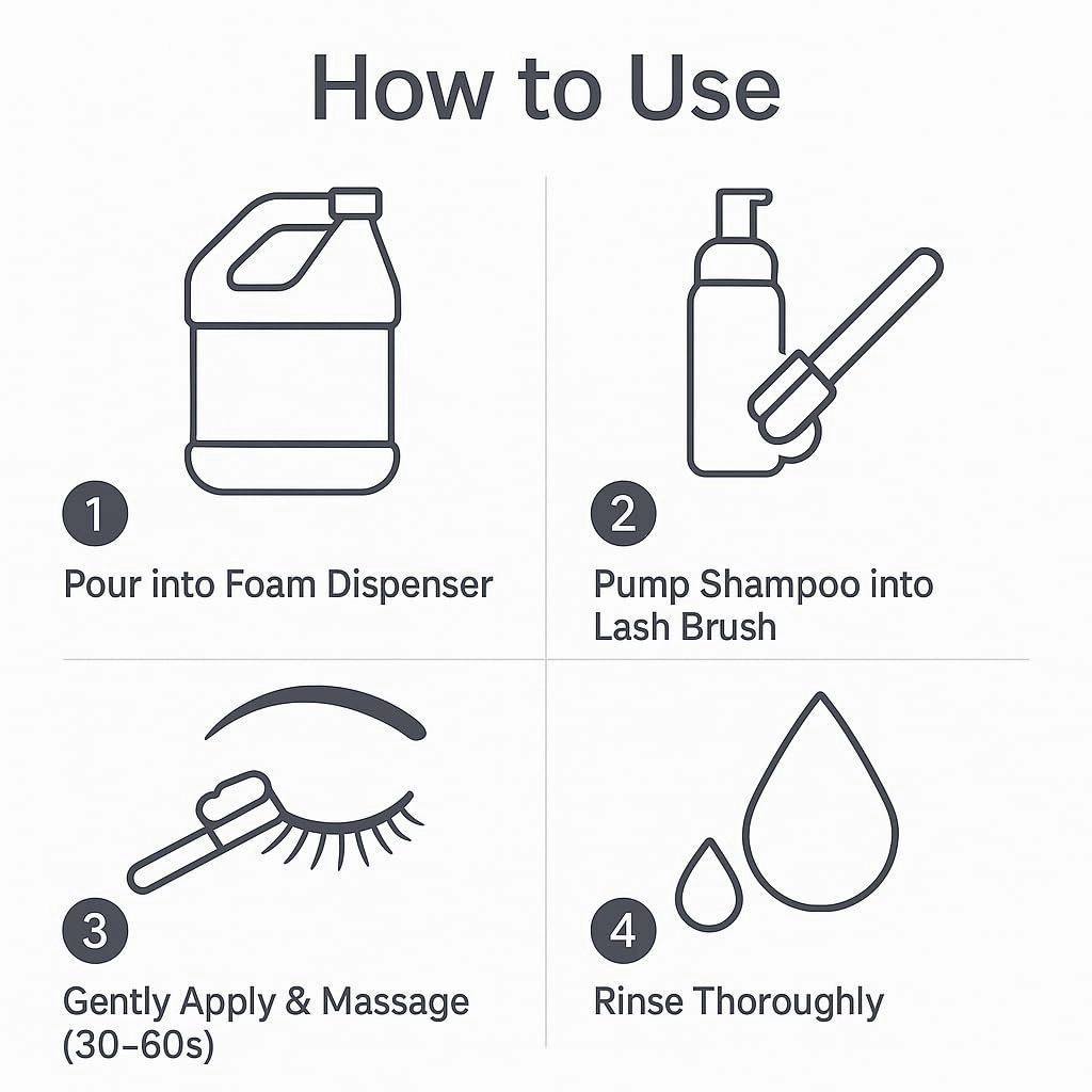 ISLA & FONTANE Lash Shampoo Bulk – Pura White 64 fl oz | Gentle Eyelash Shampoo for Extensions | Sensitive Eye Lash Foam Cleanser | Oil-Free Lash Bath for Home & Salon Use