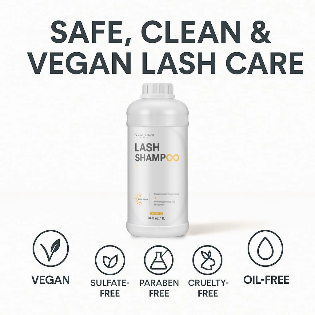 ISLA & FONTANE Lash Shampoo Bulk – Pura White 64 fl oz | Gentle Eyelash Shampoo for Extensions | Sensitive Eye Lash Foam Cleanser | Oil-Free Lash Bath for Home & Salon Use