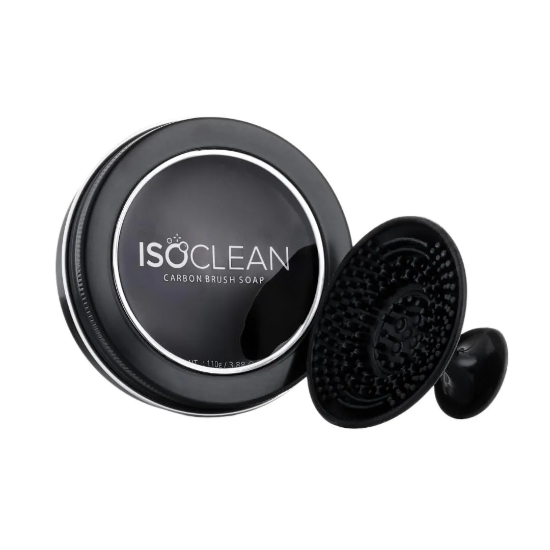 ISOCLEAN Carbon Brush Soap - Solid Makeup Brush Cleaner with Scrubbing Mat, Made from Charcoal, Easy to Use, Removes Dirt and Residue from Makeup Brushes and Sponges, Vegan, Not Tested on Animals