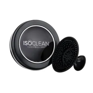 ISOCLEAN Carbon Brush Soap - Solid Makeup Brush Cleaner with Scrubbing Mat, Made from Charcoal, Easy to Use, Removes Dirt and Residue from Makeup Brushes and Sponges, Vegan, Not Tested on Animals