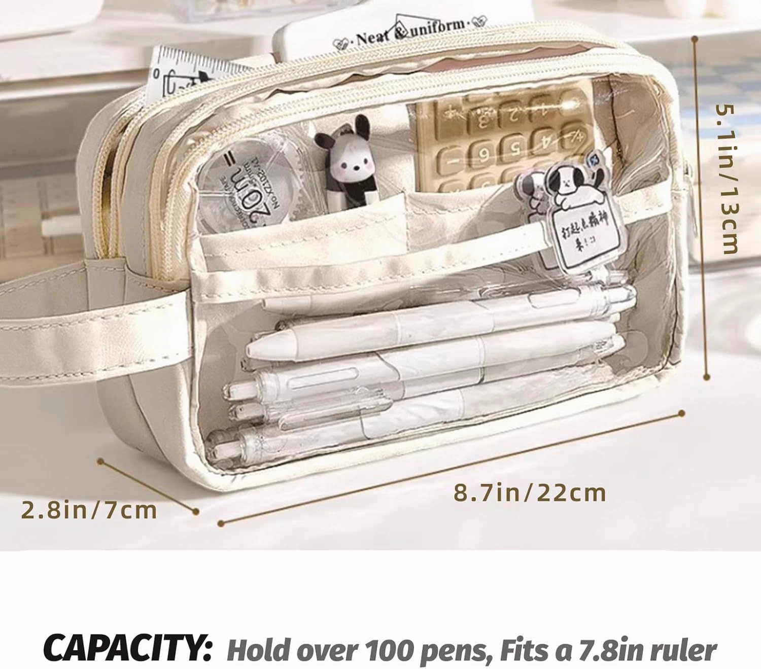ITA Pencil Pouch, Large Capacity Office Pen Case with 5 Compartments & Clear Window & Handle, Portable Organizer Bag for Adults (Blue 4Pens)