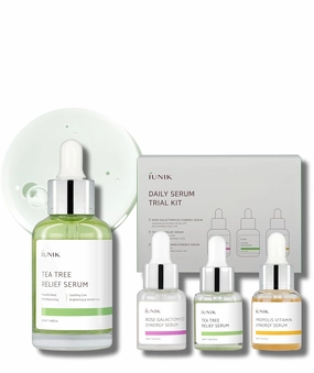 iUNIK Tea Tree Relief Serum & Daily Serum Trial Kit Rose Galactomyces Synergy Serum, Tea Tree Relief Serum, Propolis Vitamin Synergy Serum Mini Travel Kit Serum Ampoule Vegan Korean Skincare