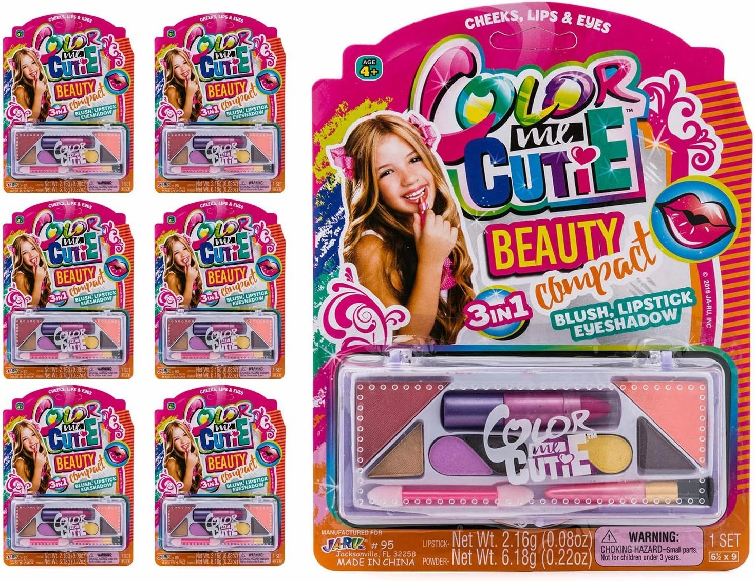 JA-RU Makeup Beauty Color Girl Professional Makeup (6 Sets) Great Party Favors Toys for Girls Makeup Brush Set Eyeshadow Palette 095-6p