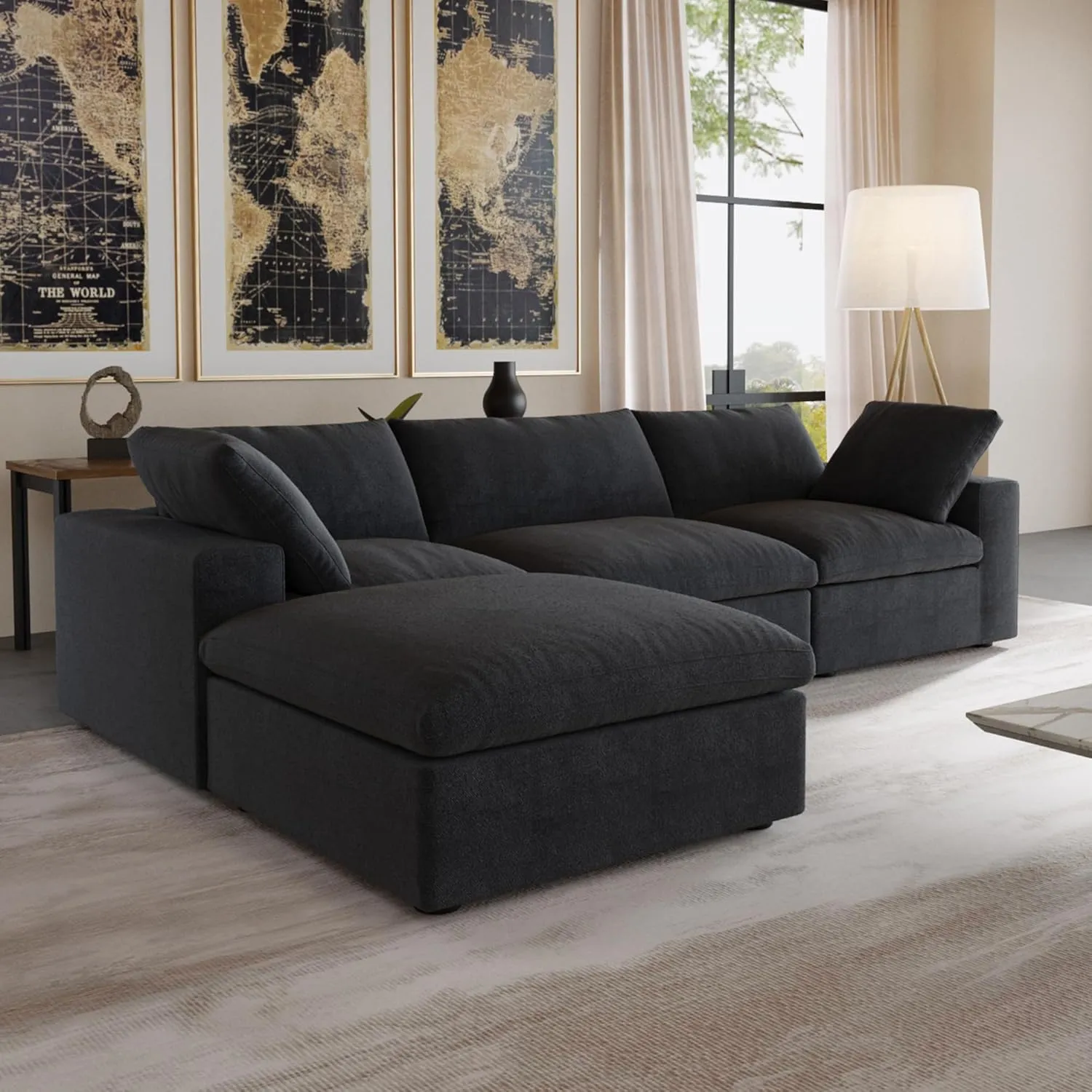 JACH L Shape Sectional Couches for Living Room, Modern Modular Convertible Sofa, Cloud Couch, Thick Cushion, Couch Covers Removable, Sectional Sofas for Living Room Apartment (Black)