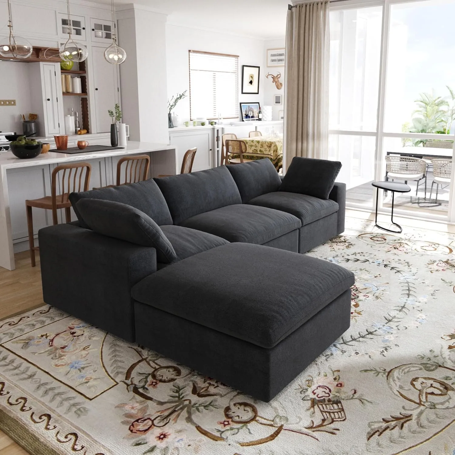 JACH L Shape Sectional Couches for Living Room, Modern Modular Convertible Sofa, Cloud Couch, Thick Cushion, Couch Covers Removable, Sectional Sofas for Living Room Apartment (Black)