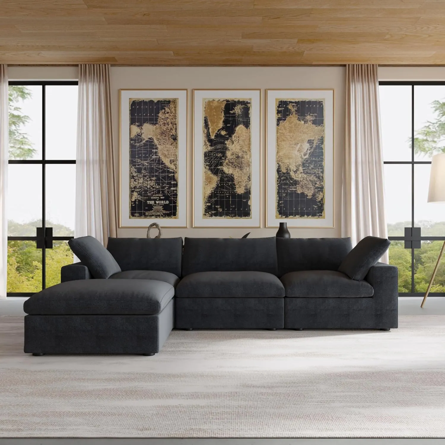 JACH L Shape Sectional Couches for Living Room, Modern Modular Convertible Sofa, Cloud Couch, Thick Cushion, Couch Covers Removable, Sectional Sofas for Living Room Apartment (Black)