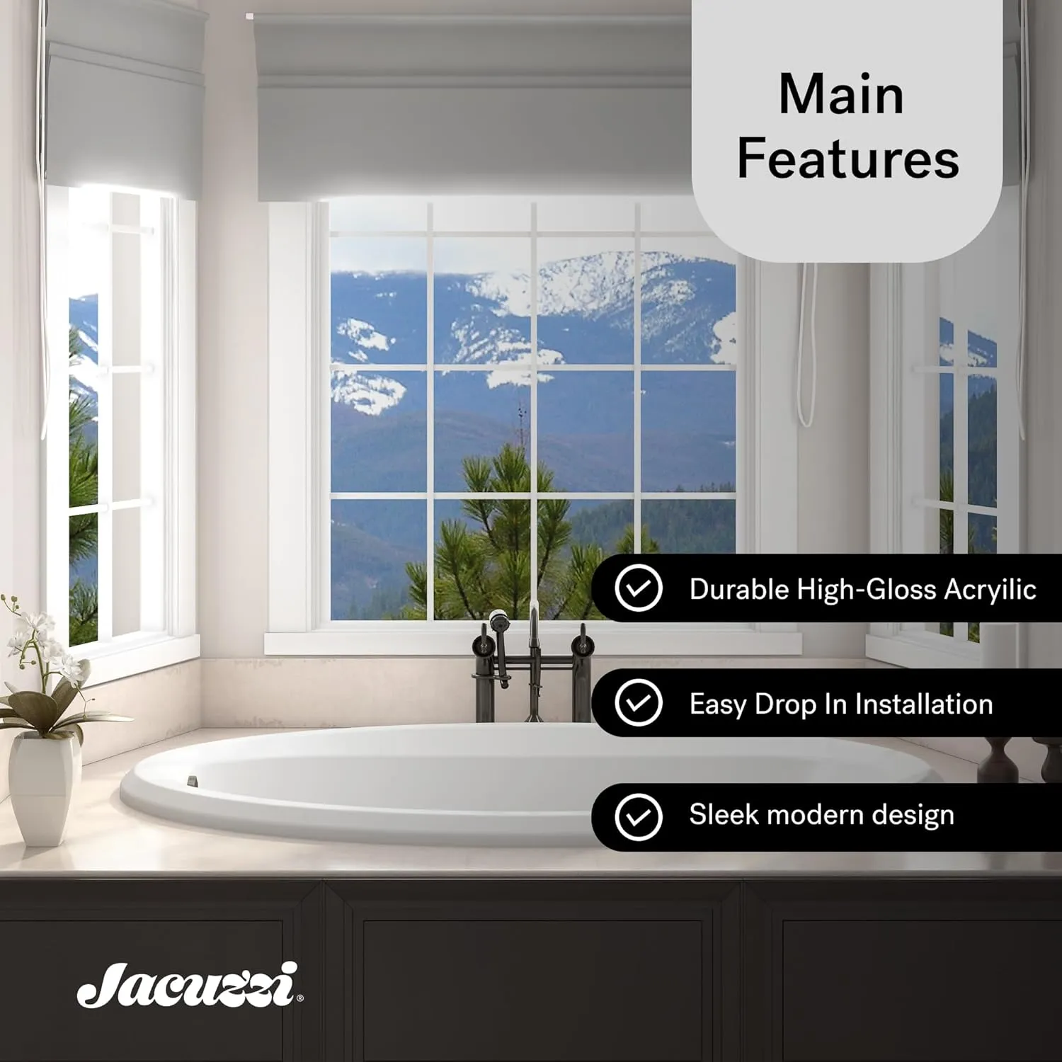 Jacuzzi SIGNATURE Acrylic Oval Drop-In Bathtub – Easy Installation – Soaking Sanctuary, Slip Resistant and Universal Fit Bathtub Drain Stopper Placement – 59" (L) x 41" (W), Oyster