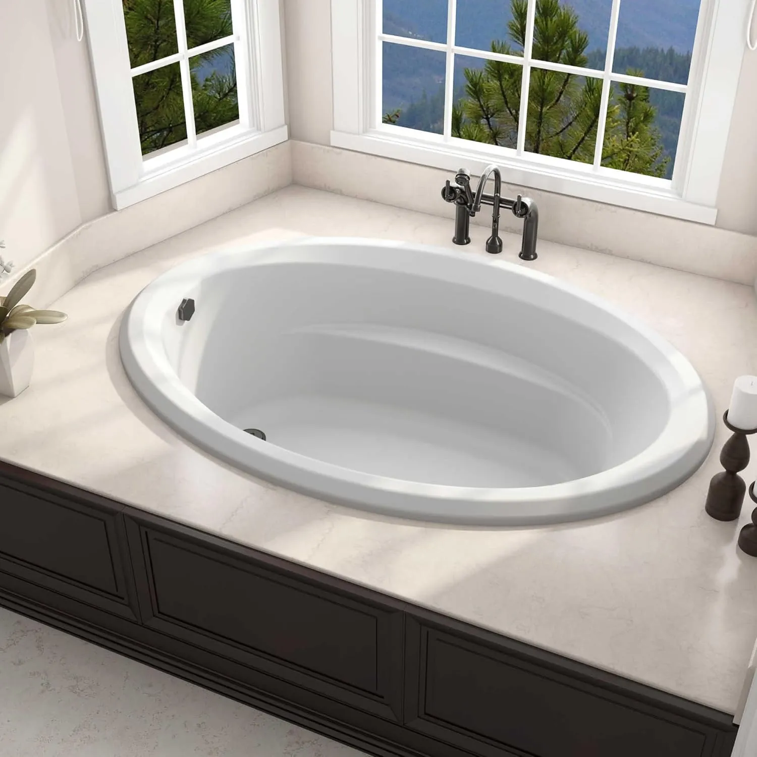 Jacuzzi SIGNATURE Acrylic Oval Drop-In Bathtub – Easy Installation – Soaking Sanctuary, Slip Resistant and Universal Fit Bathtub Drain Stopper Placement – 59" (L) x 41" (W), Oyster