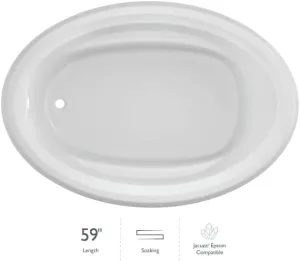 Jacuzzi SIGNATURE Acrylic Oval Drop-In Bathtub – Easy Installation – Soaking Sanctuary, Slip Resistant and Universal Fit Bathtub Drain Stopper Placement – 59" (L) x 41" (W), White