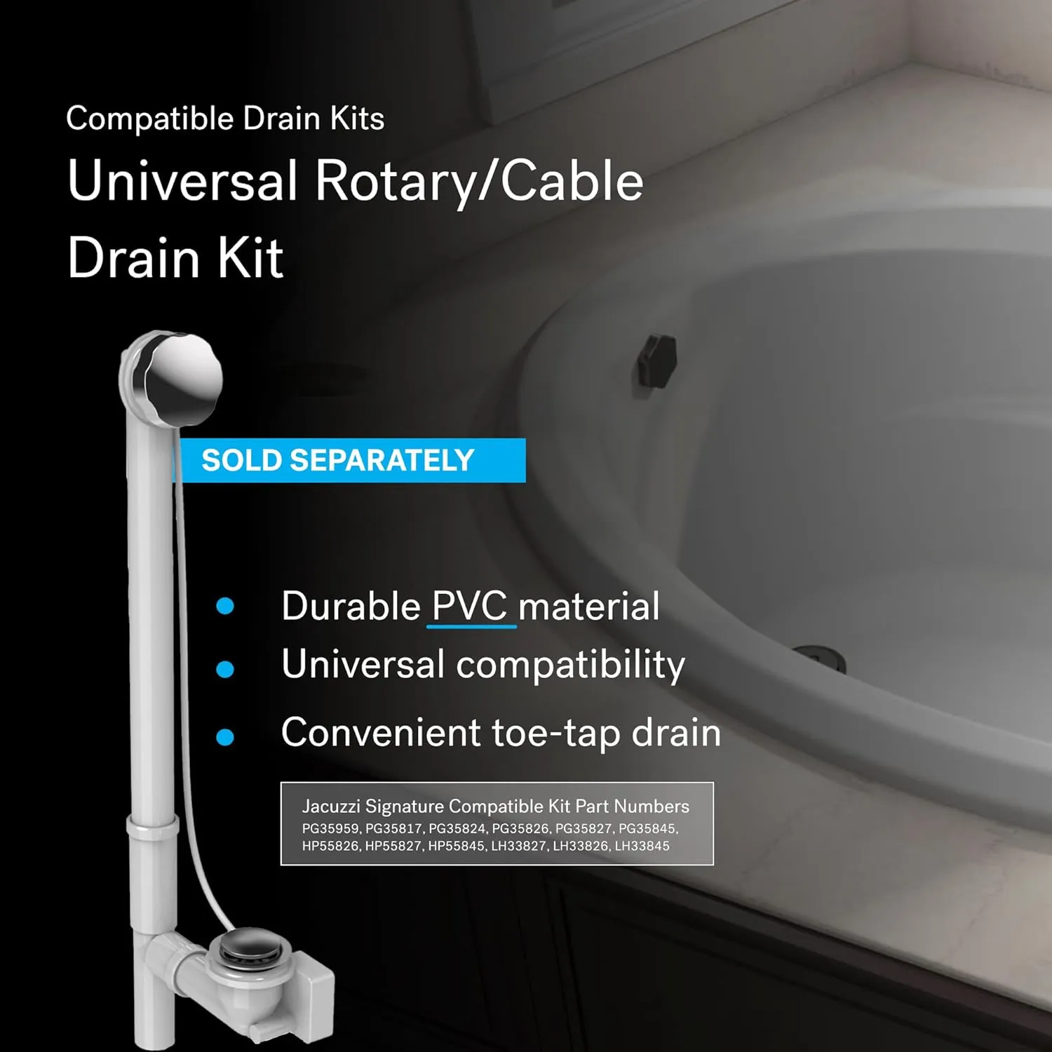 Jacuzzi SIGNATURE Acrylic Oval Drop-In Bathtub – Easy Installation – Soaking Sanctuary, Slip Resistant and Universal Fit Bathtub Drain Stopper Placement – 71" (L) x 41" (W), White