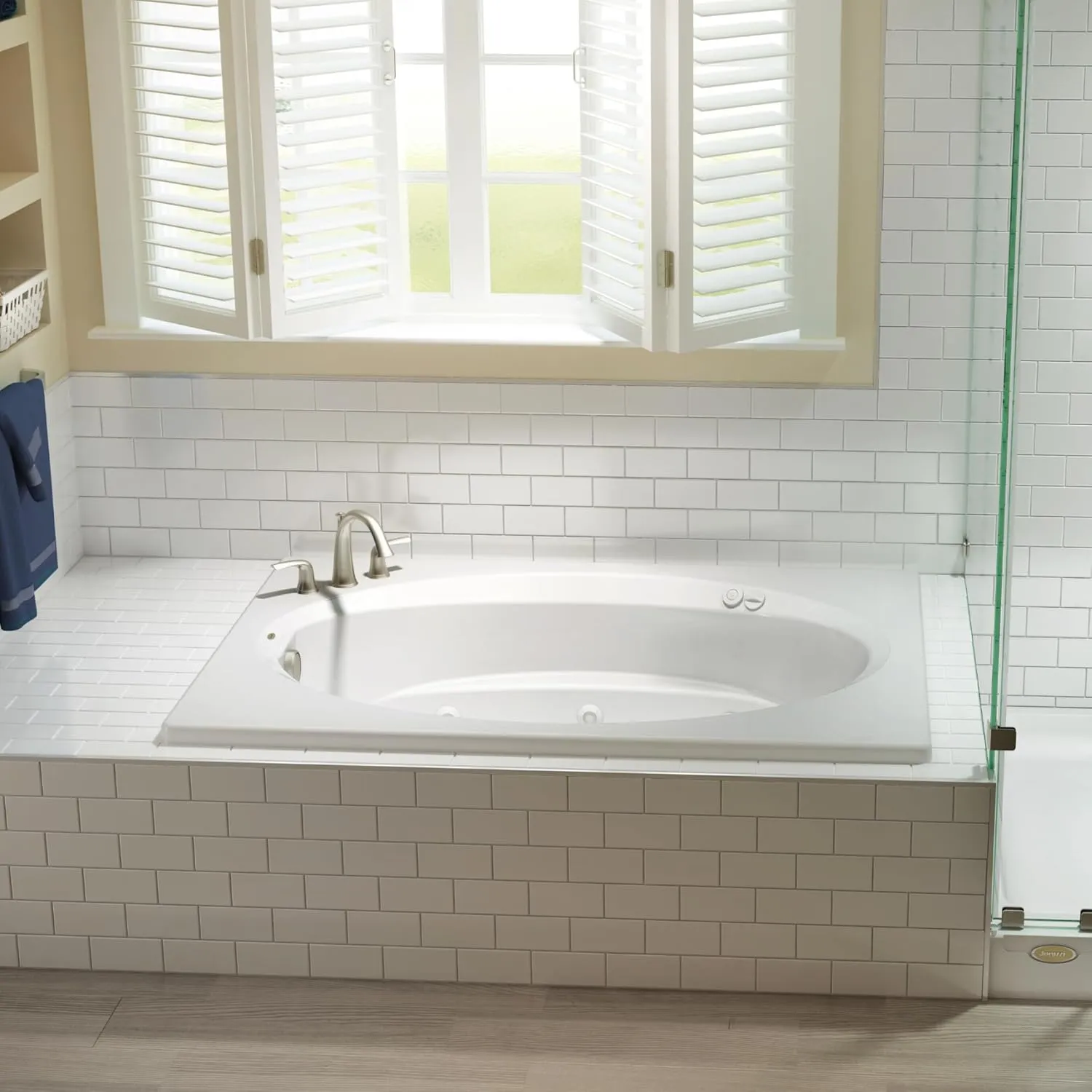 Jacuzzi SIGNATURE Acrylic Oval Drop-In Bathtub, Soaking Sanctuary, Slip Resistant, Right Drain Placement, 72" (L) x 42" (W), Oval In Rectangle, 3-Tile Flange, Oyster
