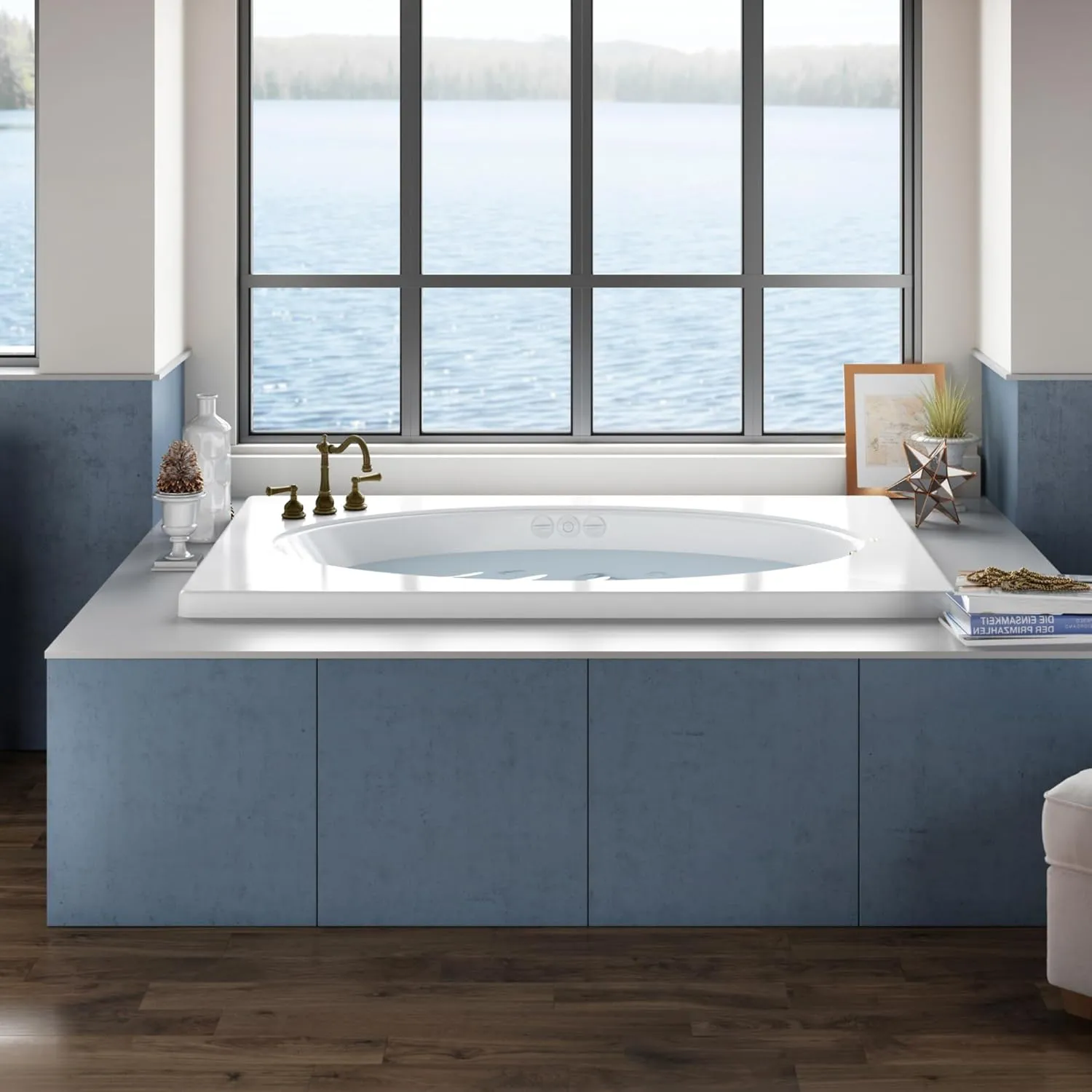 Jacuzzi SIGNATURE Acrylic Oval Drop-In Bathtub, Soaking Sanctuary, Slip Resistant, Right Drain Placement, 72" (L) x 42" (W), Oval In Rectangle, 3-Tile Flange, Oyster