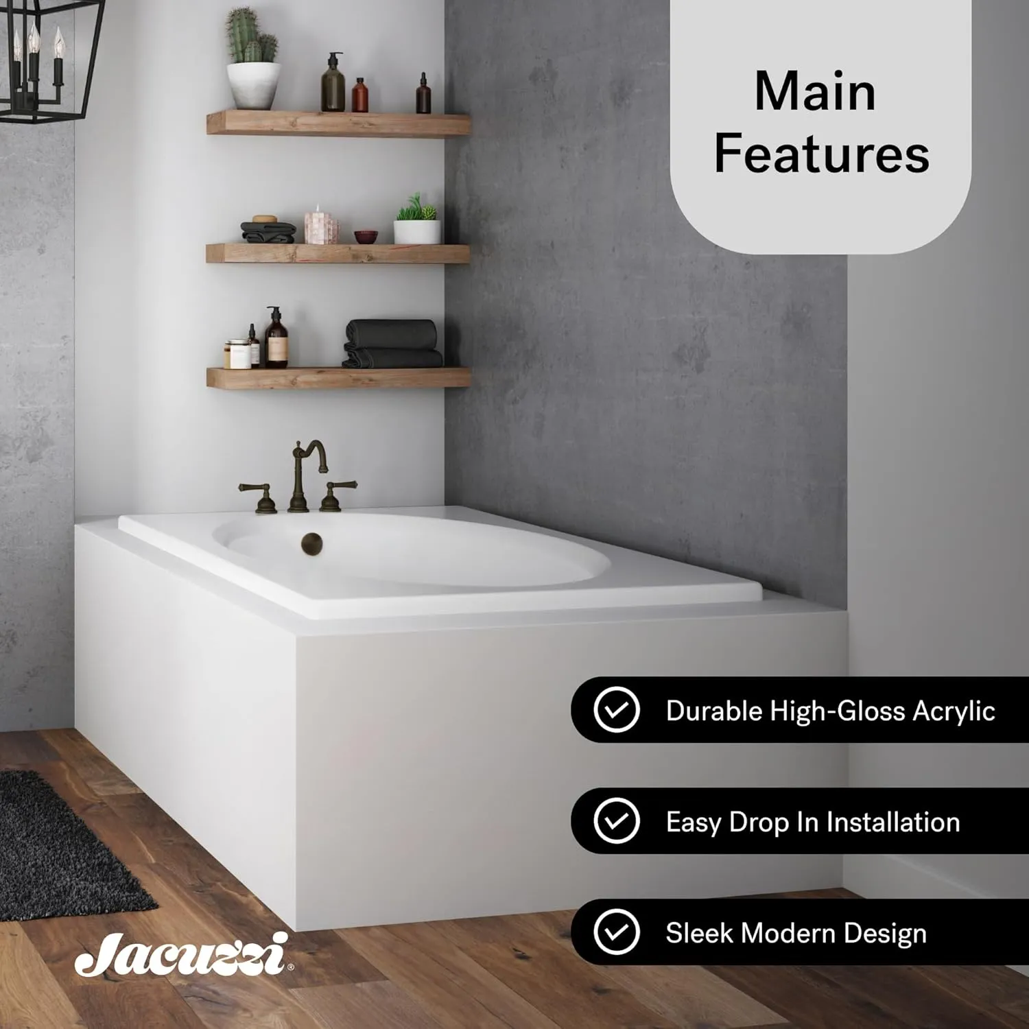Jacuzzi SIGNATURE Acrylic Oval Drop-In Bathtub, Soaking Sanctuary, Slip Resistant, Right Drain Placement, 72" (L) x 42" (W), Oval In Rectangle, 3-Tile Flange, Oyster