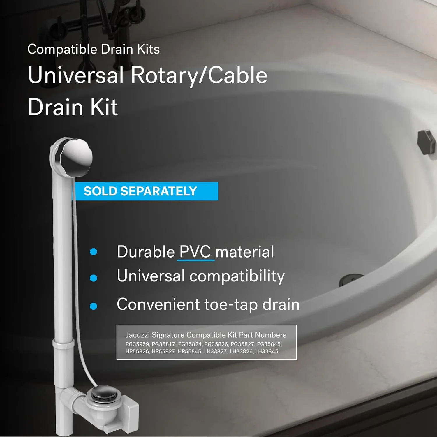 Jacuzzi SIGNATURE Acrylic Whirlpool Oval Drop-In Bathtub, Includes Heater & 6 Jet Massage, Slip Resistant, Right Drain Placement, 59" (L) x 41" (W), White
