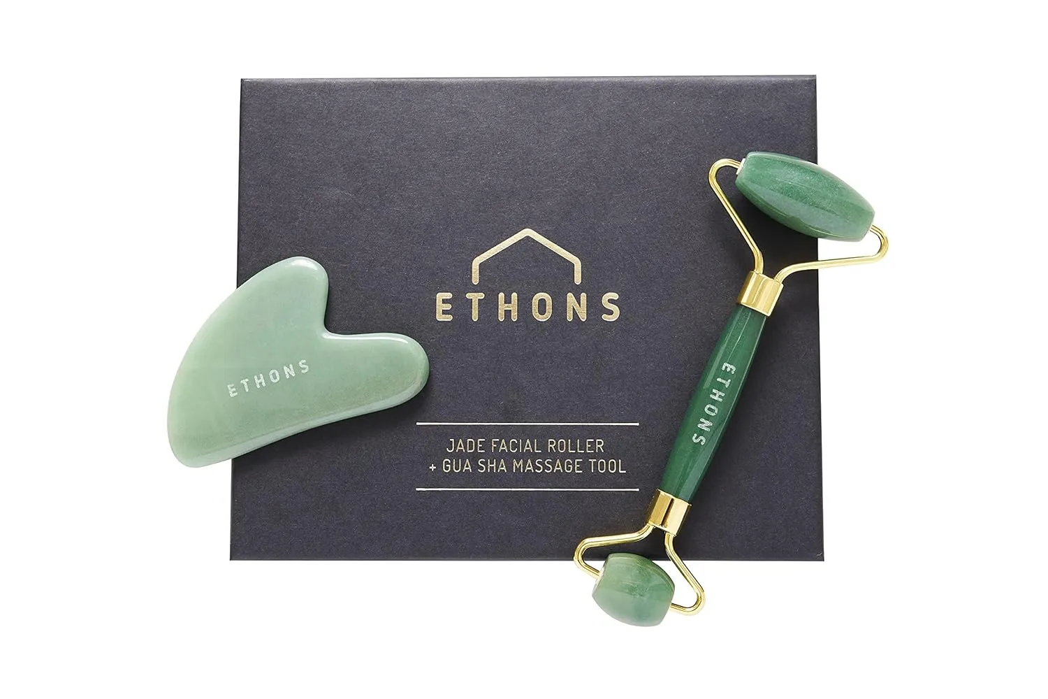 Jade Roller & Gua Sha 2 in 1 For Face - Premium Construction Face Massager - Skin Tightening De-Puff Face Scraper - Anti Aging - Relieves Headache & TMJ [Gift-Ready Packaging]