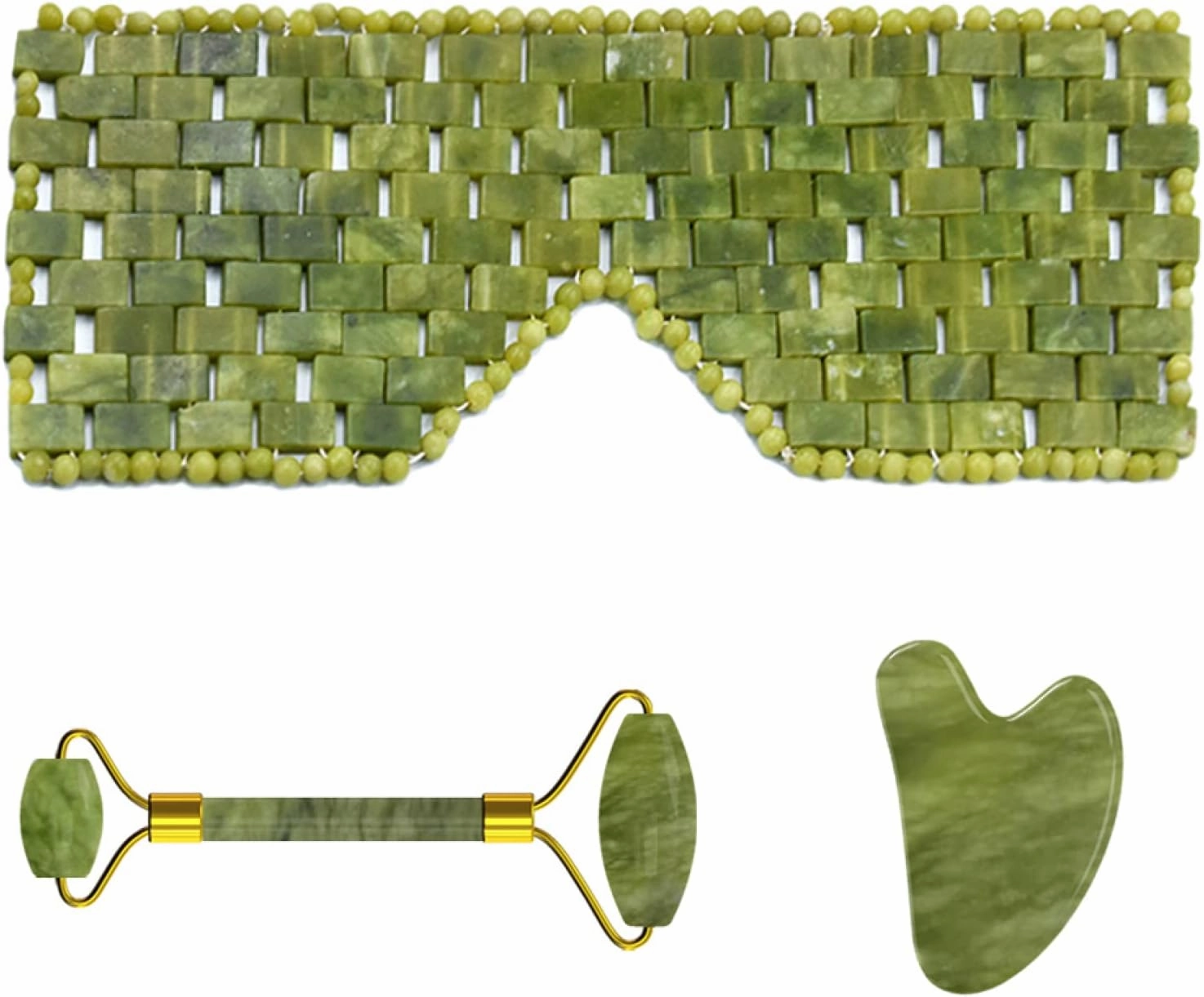 Jade Eye Mask Face Massage Roller Set Natural Rose Quartz Sleeping Eye Mask Facial Roller,Obsidian Roller Set