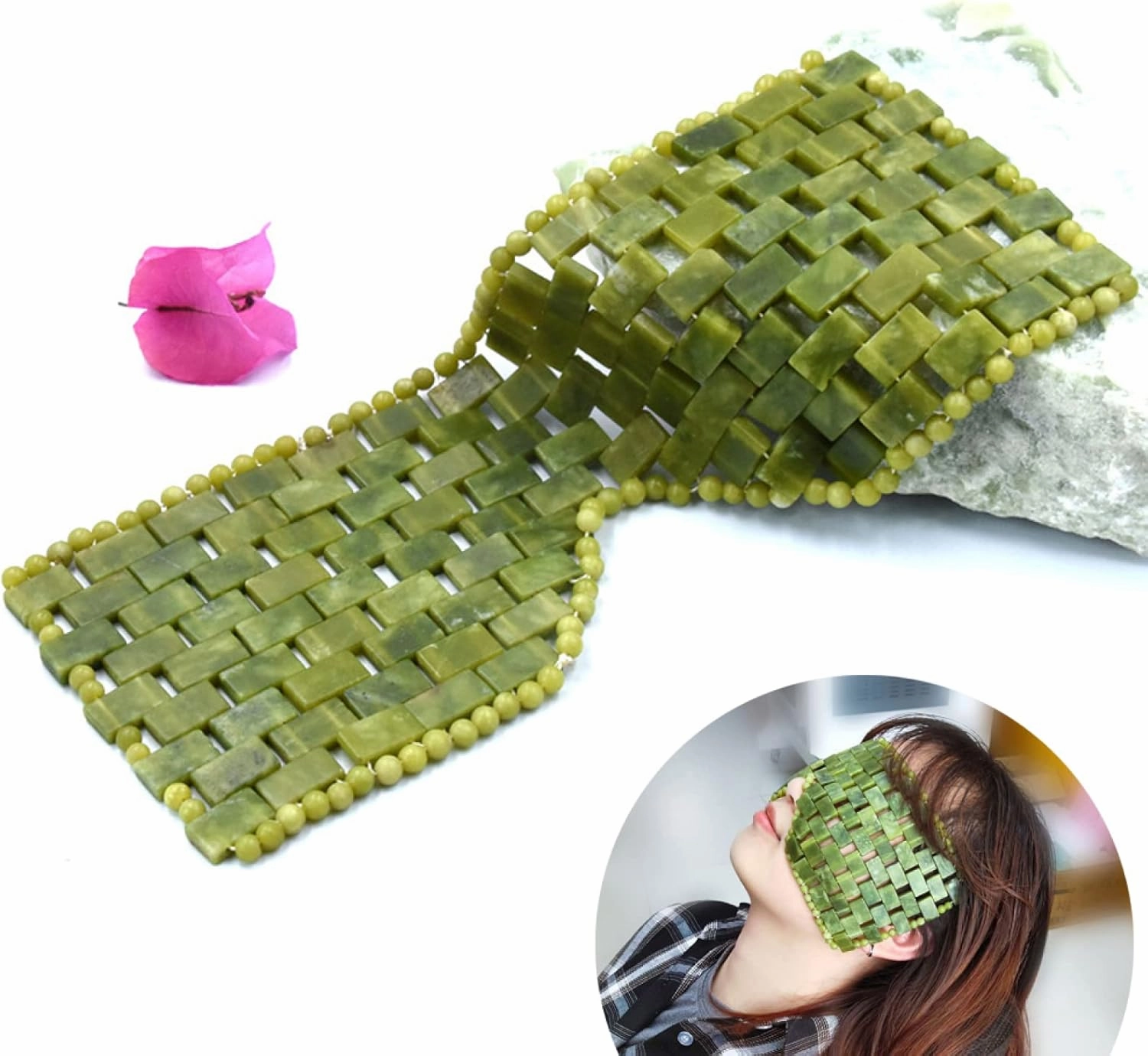 Jade Eye Mask Face Massage Roller Set Natural Rose Quartz Sleeping Eye Mask Facial Roller,Obsidian Roller Set