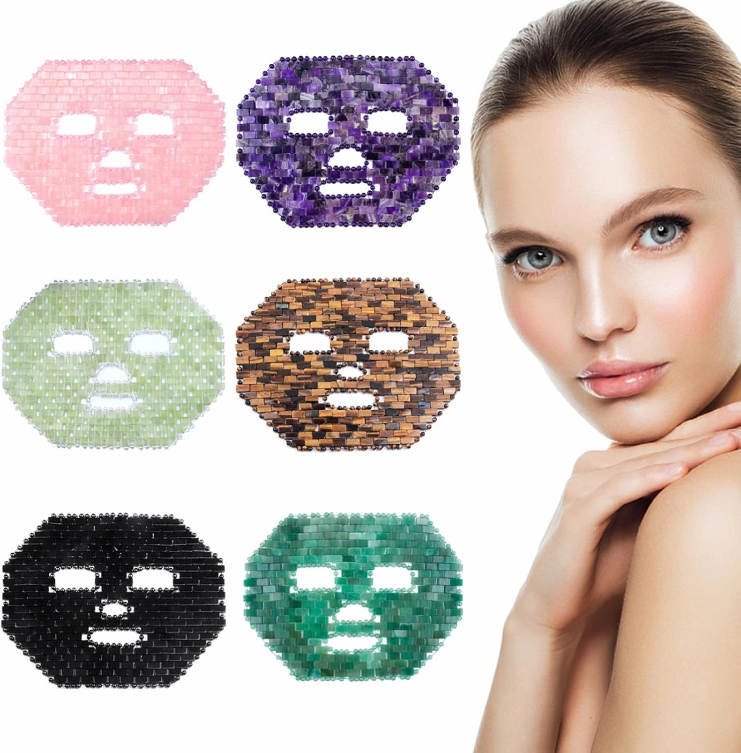 Jade Face Mask 10 Types Natural Stone Facial Massager Rose Quartz Cold Crystal Skin Care Tools,Obsidian Mask