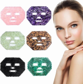 Jade Face Mask 10 Types Natural Stone Facial Massager Rose Quartz Cold Crystal Skin Care Tools,Obsidian Mask