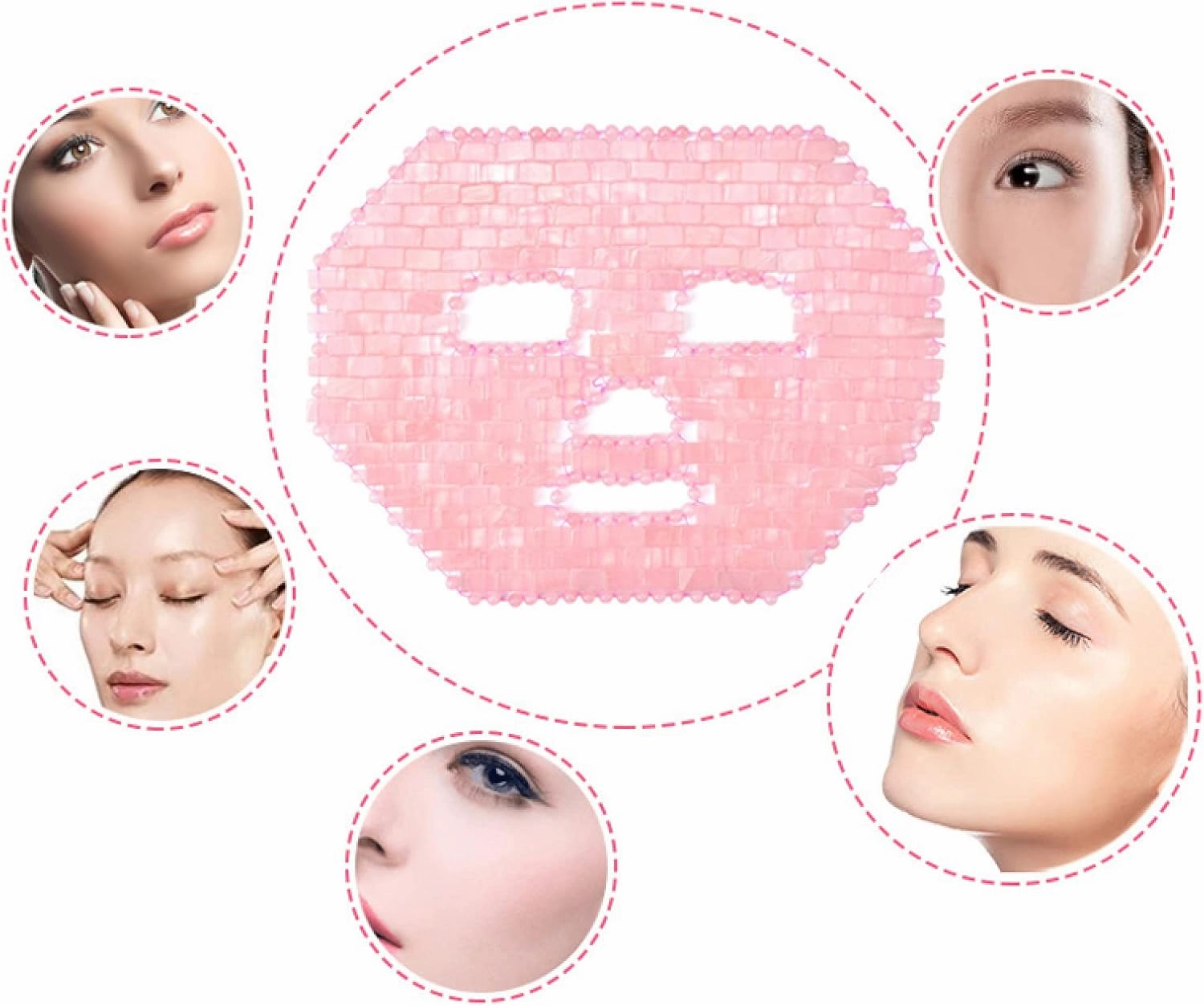 Jade Face Mask Facial Massage Masks 100% Natural Real Stone Massager Face Tools,Rose Quartz Mask