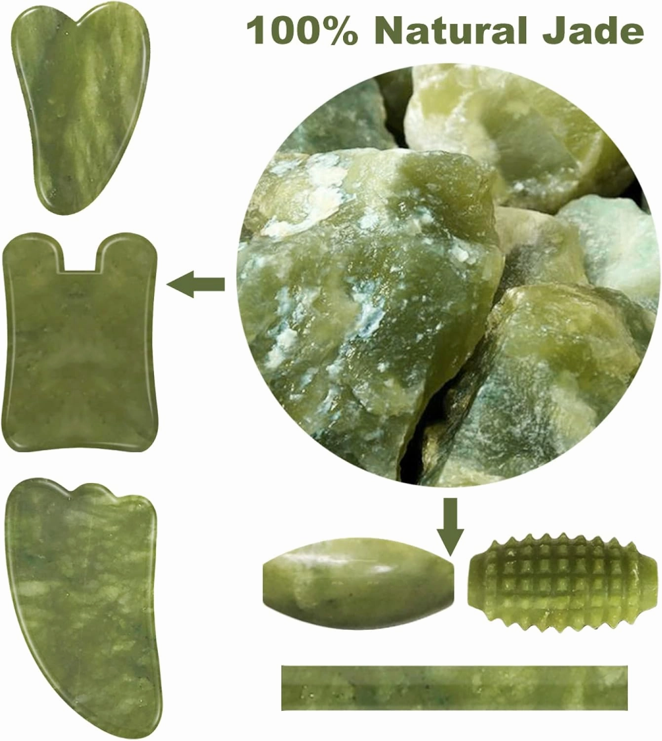 Jade Face Roller Gua Sha Facial Massager 100% Natural Real Stone Gouache Scraper Face Skin Massage Tools,Massage Roller-Set G