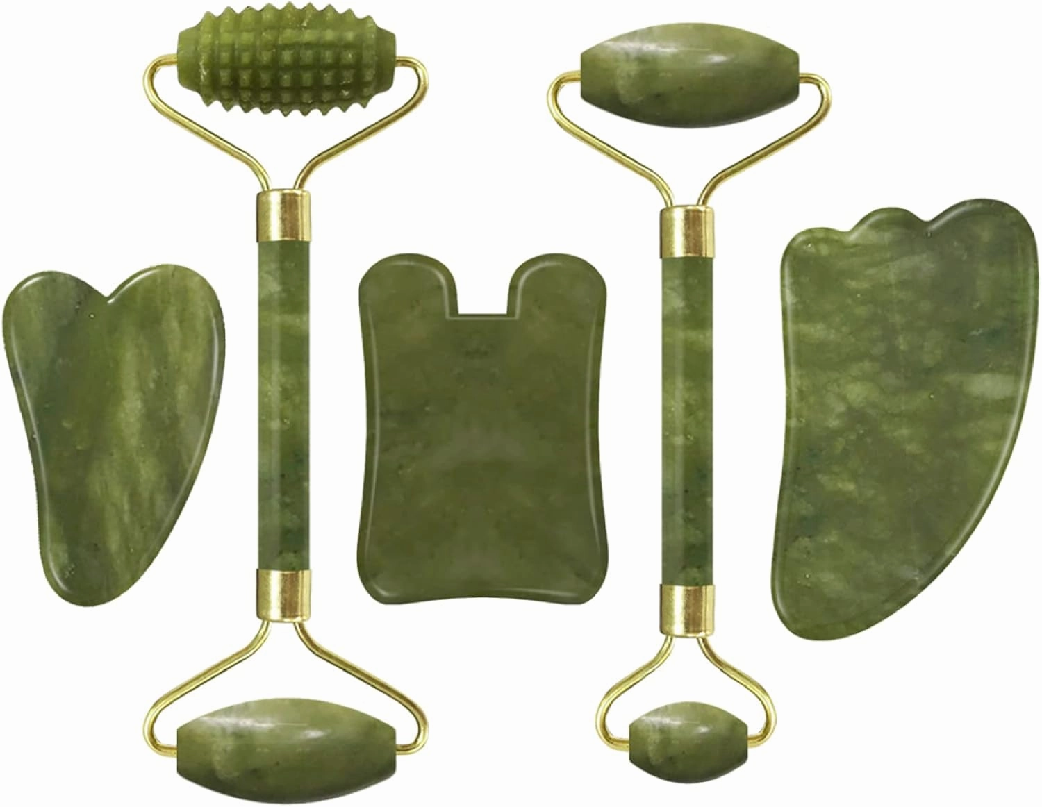 Jade Face Roller Gua Sha Facial Massager 100% Natural Real Stone Gouache Scraper Face Skin Massage Tools,Massage Roller-Set G