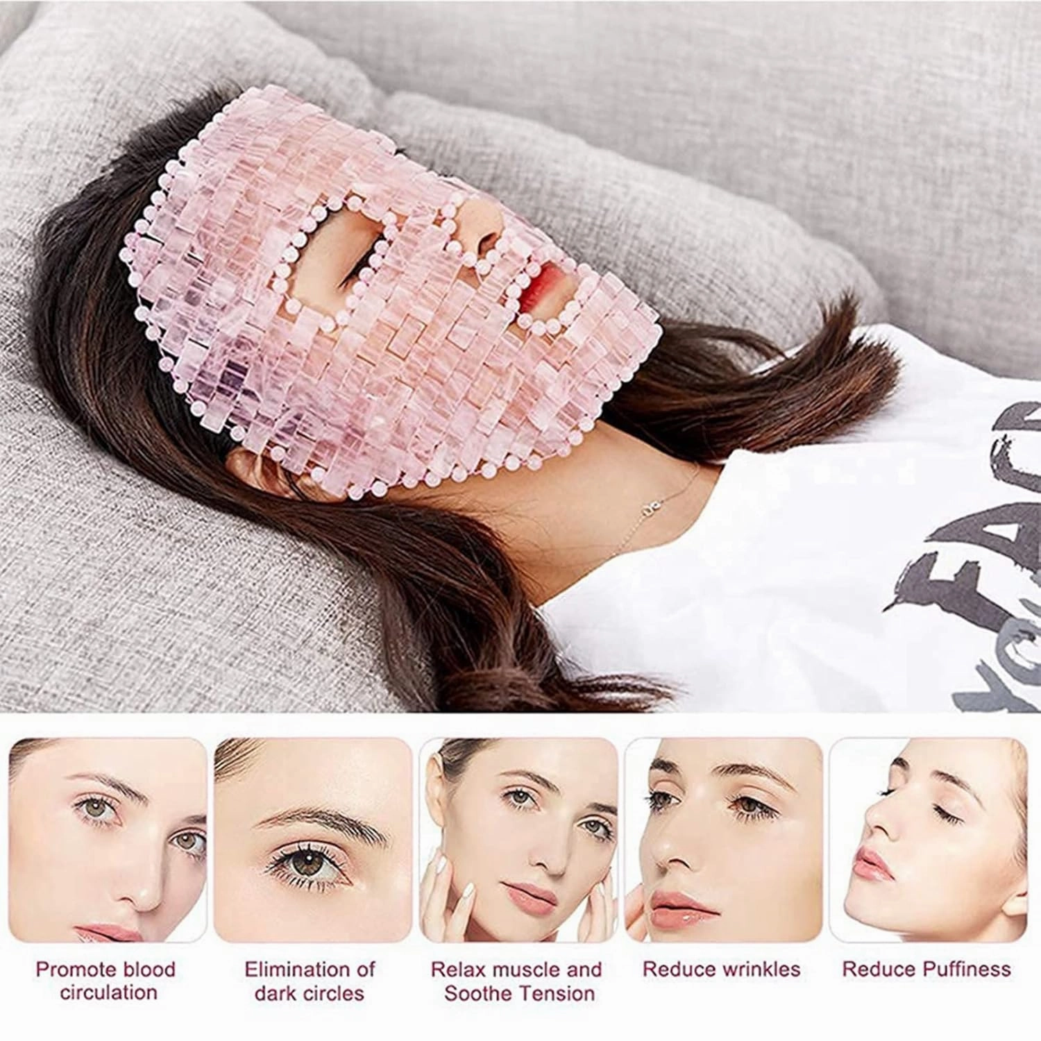 Jade Facial Mask Natural Crystal Stone Anti-Aging Sleeping Masks Rose Quartz Skincare Massager Cold Therapy Beauty Tool for Puffy Eyes Dark Circles Face Caring Gift (Color : Pink, Size : 1PCS)