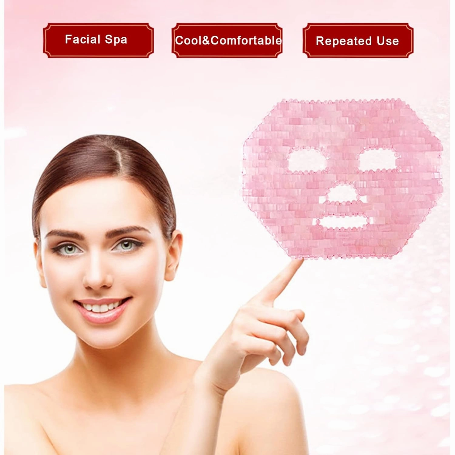 Jade Facial Mask Natural Crystal Stone Anti-aging Sleeping Masks Rose Quartz Skincare Massager Cold Therapy Beauty Tool for Puffy Eyes Dark Circles Face Caring gift (Color : Pink, Size : 4 PCS SET)